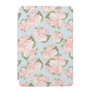 Beautiful rose pattern with blue polka dots iPad mini cover