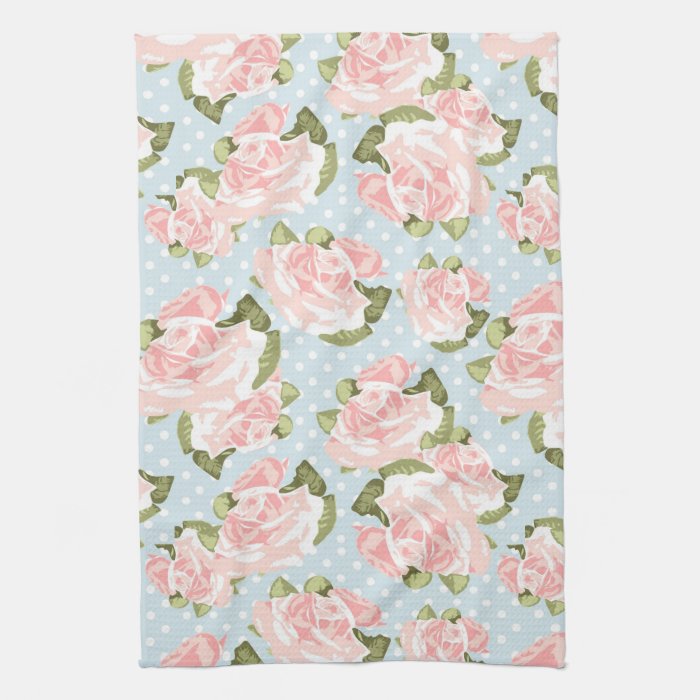 Beautiful rose pattern with blue polka dots hand towels