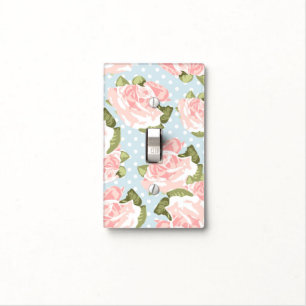 Beautiful rose pattern with blue polka dots light switch cover