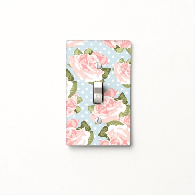 Beautiful rose pattern with blue polka dots light switch cover (In Situ)