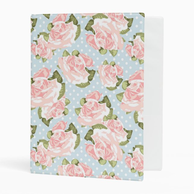 Beautiful rose pattern with blue polka dots mini binder (Front/Inside)