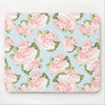 Beautiful rose pattern with blue polka dots mouse pad