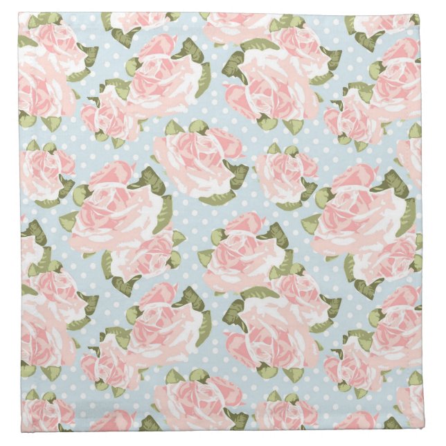 Beautiful rose pattern with blue polka dots napkin (Front)