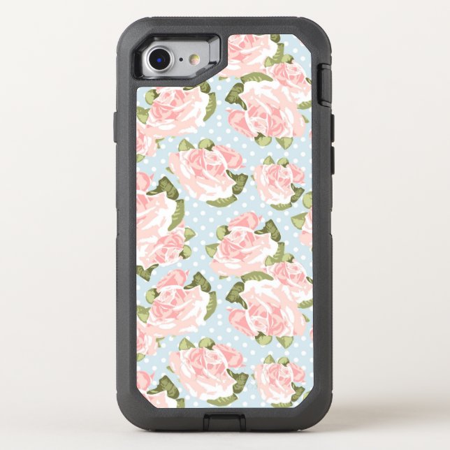 Beautiful rose pattern with blue polka dots otterbox iPhone case (Back)