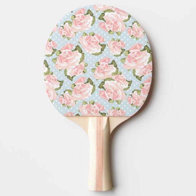 Beautiful rose pattern with blue polka dots Ping-Pong paddle (Front)