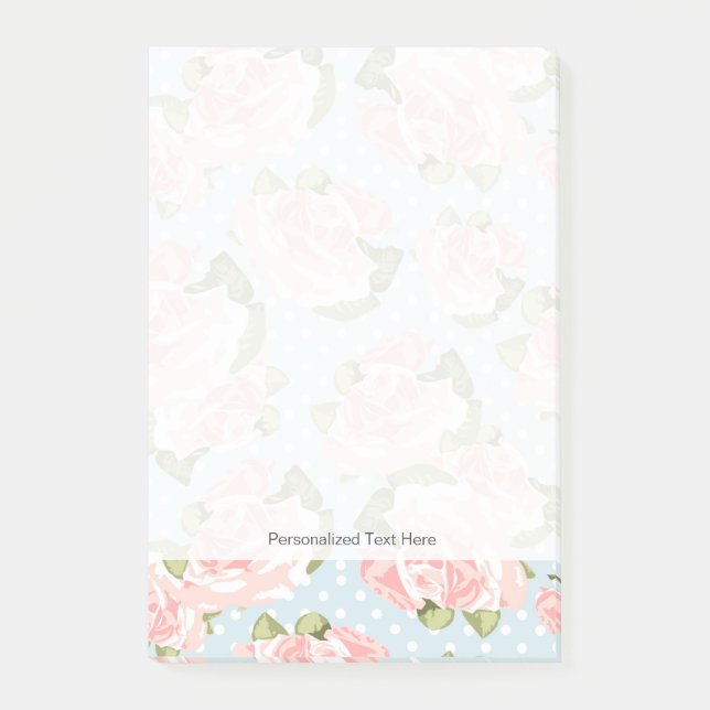 Beautiful rose pattern with blue polka dots post-it notes (Front)