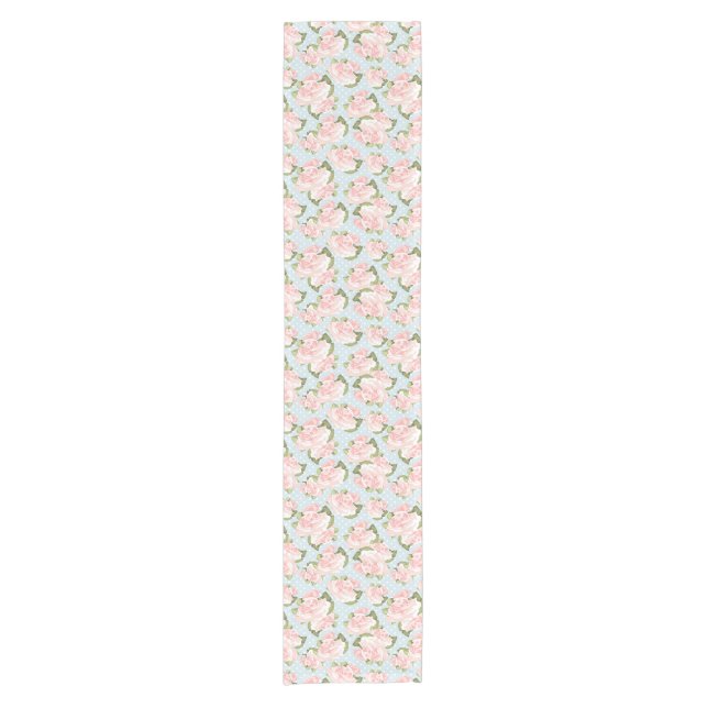 Beautiful rose pattern with blue polka dots short table runner (Front)