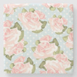 Beautiful rose pattern with blue polka dots stone coaster