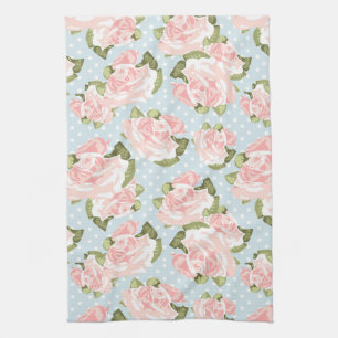 Beautiful rose pattern with blue polka dots towel