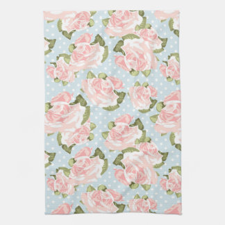 Beautiful rose pattern with blue polka dots towel