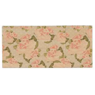 Beautiful rose pattern with blue polka dots wood flash drive