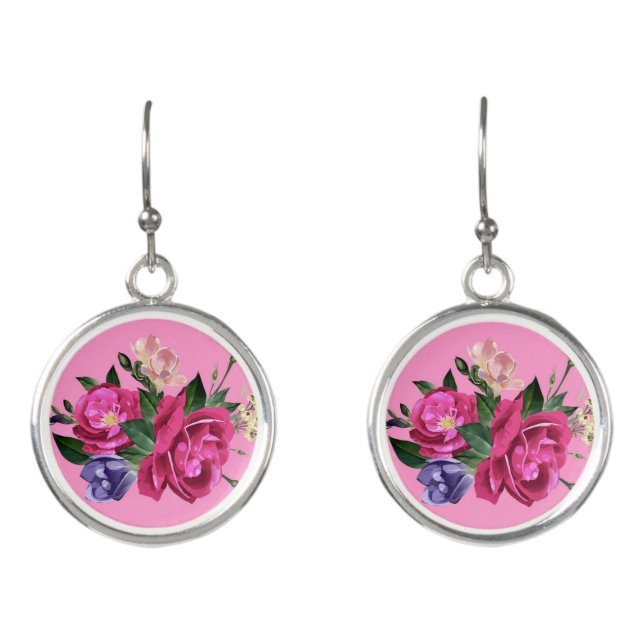 Beautiful Rose Round Earrings (Front)