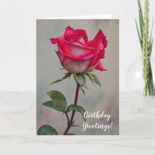 Beautiful Rose Stem Art Birthday Card