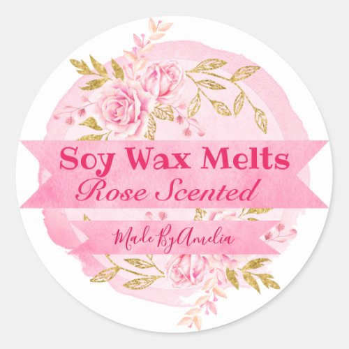 Beautiful Rose Watercolor Soy Wax Melt Labels