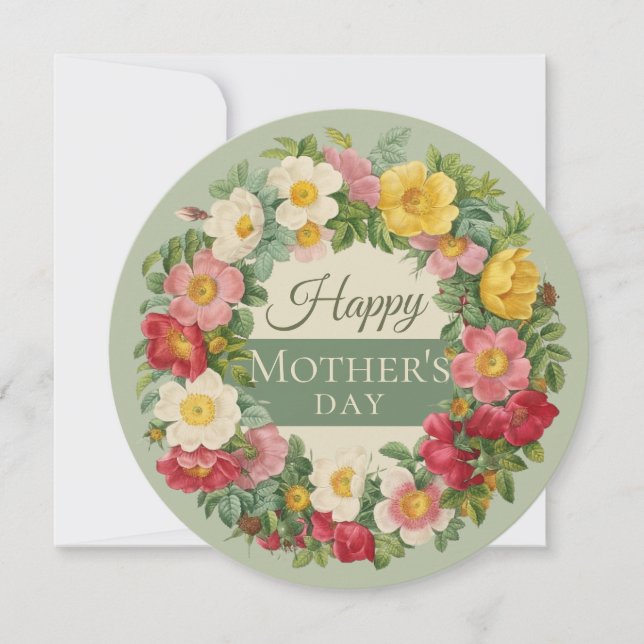 Beautiful rose wreath Redouté Mother's day Card (Front)
