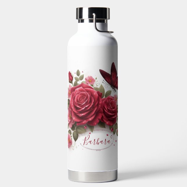 Beautiful Roses and Butterfly Water Bottle (Left)