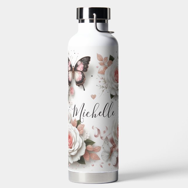 Beautiful Roses and Butterfly Water Bottle (Left)