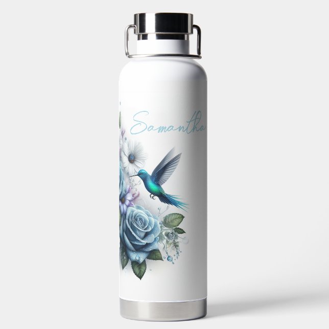 Beautiful Roses, Daisies and Hummingbird Water Bottle (Back)