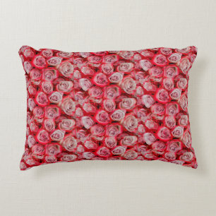Beautiful roses in pink and red flower bouquet accent pillow