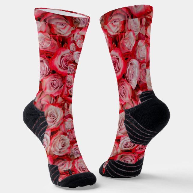 Beautiful roses in pink and red flower bouquet socks (Angled)