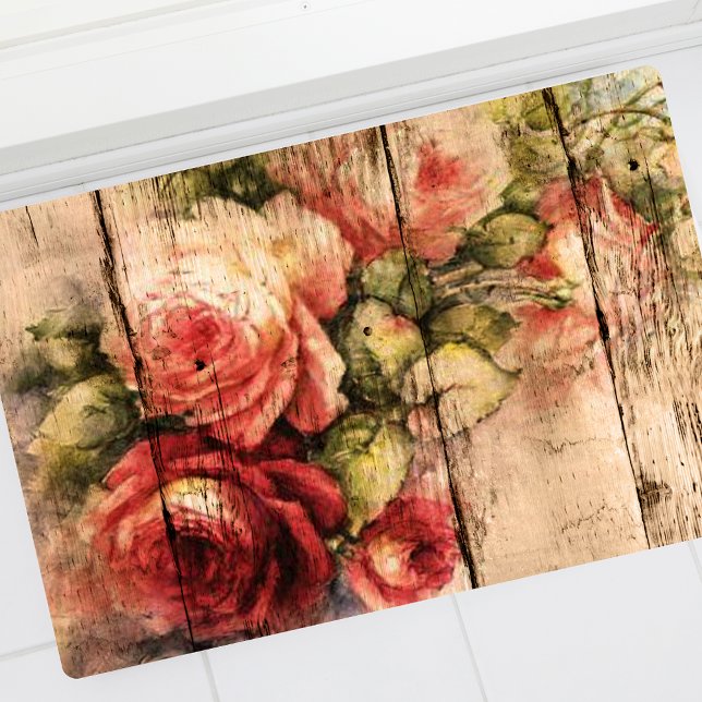 Beautiful Roses Painted on Rustic Wood Bath Mat (Creator Uploaded)