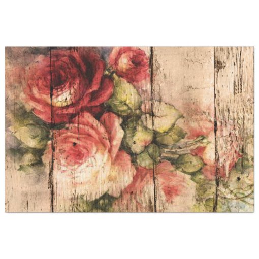 Beautiful Roses Painted on Rustic Wood Tissue Paper | Zazzle