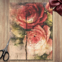 Beautiful Roses Painted on Rustic Wood Tissue Paper