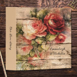 Beautiful Roses Painted on Rustic Wood Wedding  3 Ring Binder<br><div class="desc">Beautiful roses,  dark and light pink,  painted on rustic wooden boards.  Customize front and spine text for your special occasion.</div>