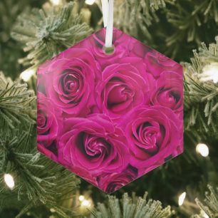 BEAUTIFUL ROSES PINK GLASS ORNAMENT