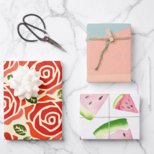 Beautiful roses red pink blue pattern birthday  wrapping paper sheets