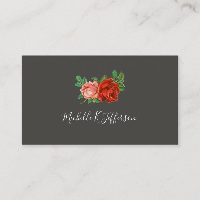 Beautiful Roses Simple Gray Background Business Card (Front)
