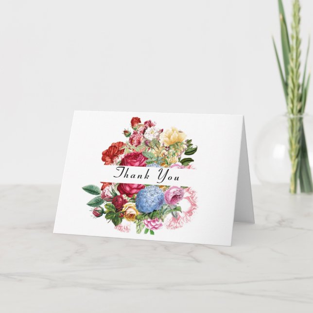 Beautiful Roses with Hydrangea Floral Thank You Card (Front)