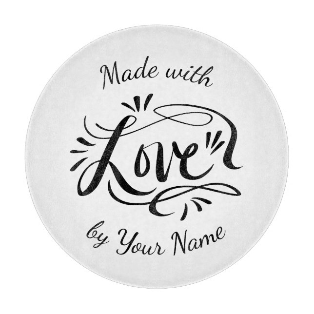 Beautiful round custom name glass cutting board (Front)