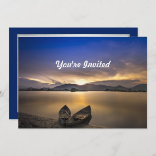 Beautiful Rowboats Water Sunrise Photo Birthday Invitation