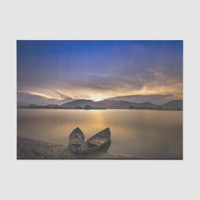 Beautiful Rowboats Water Sunrise Photo Tissue Paper (Front)