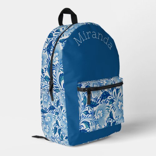 Beautiful Royal Blue and White Floral Monogrammed Printed Backpack