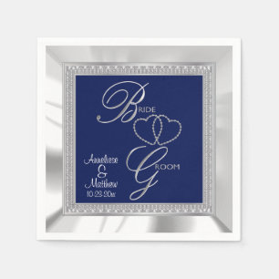 Beautiful Royal Blue, Silver & White Satin Wedding Napkins