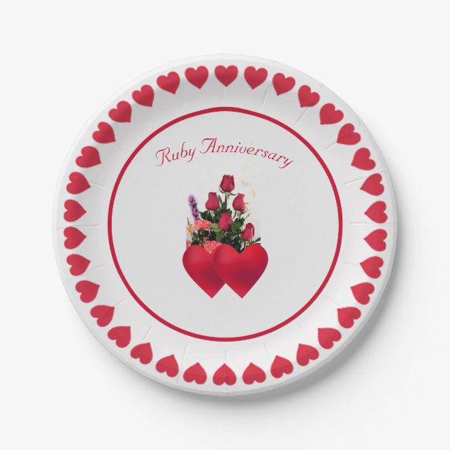 Beautiful Ruby Anniversary Paper Plates (Front)