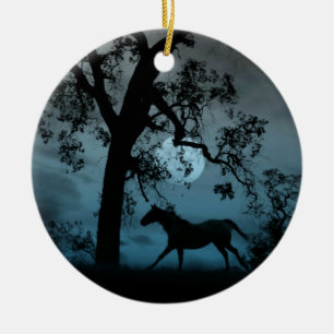 Beautiful Running Horse and Full Moon Ornament