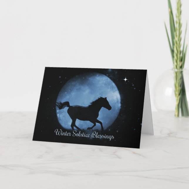 Beautiful Running Horse Winter Solstice Blessings Card (Front)