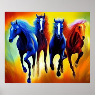 Beautiful Running Horses Painting Poster