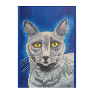 Beautiful Russian Blue cat watercolor portrait Acrylic Print