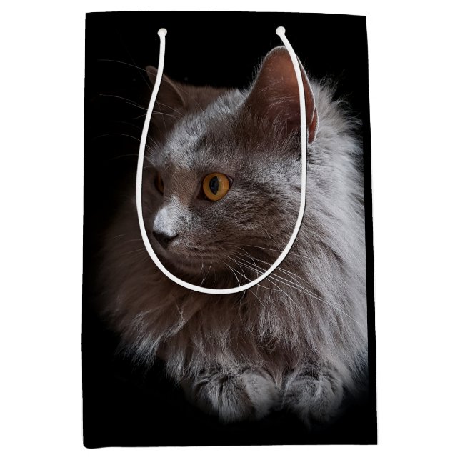 Beautiful Russian Blue Gray Cat Nebelung Medium Gift Bag (Front)