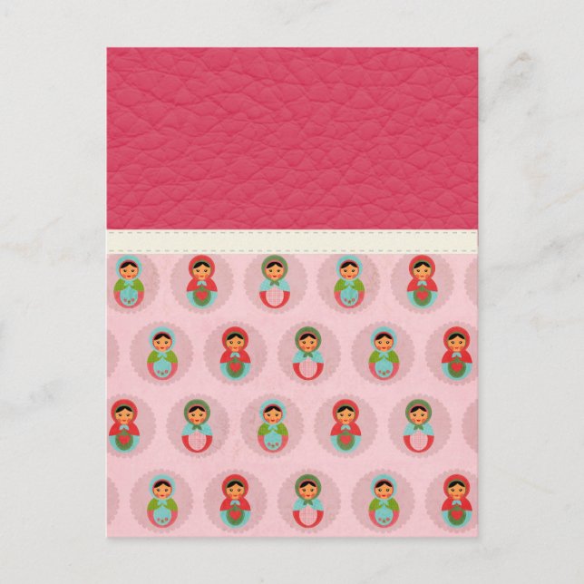 Beautiful Russian Nesting Dolls on Leather Postcard (Front)