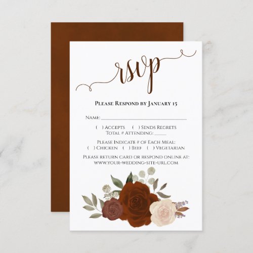 Beautiful Rust Orange Watercolor Roses Wedding RSVP Card