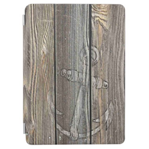 Beautiful rustic anchor on authentic looking wood iPad air cover