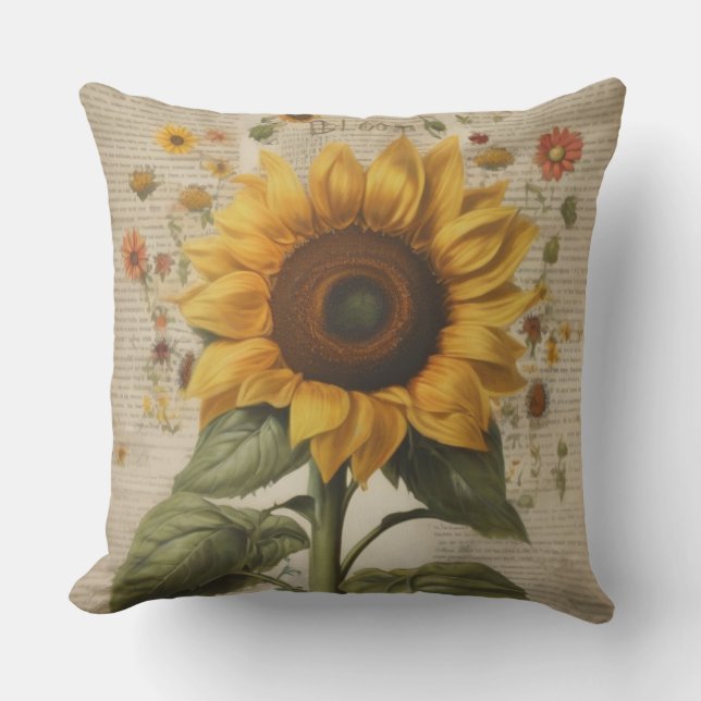 Beautiful Rustic Bloom sunflower Tissue Paper Throw Pillow (Front)