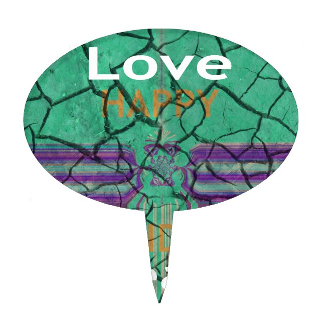 Beautiful rustic cracked mud love heals text art cake topper (Front)