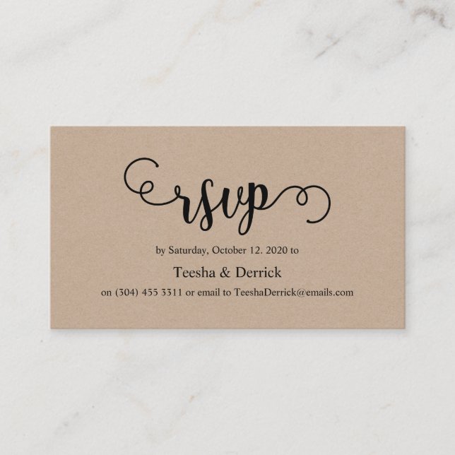 Beautiful rustic elegant black kraft, Wedding RSVP Enclosure Card (Front)