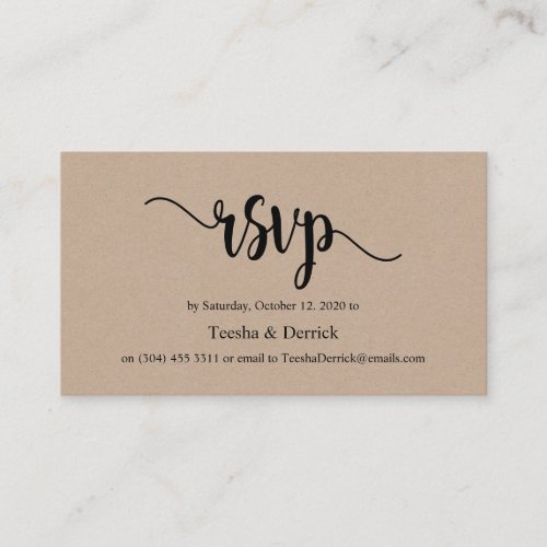 Beautiful rustic elegant black kraft Wedding RSVP Enclosure Card